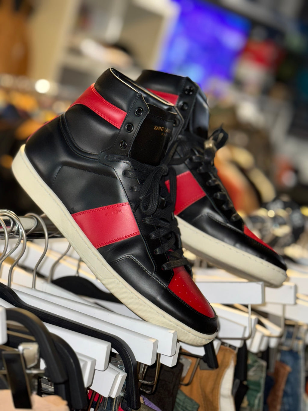 PREOWNED SAINT LAURENT PARIS BLACK RED SL-10H SIZE 10