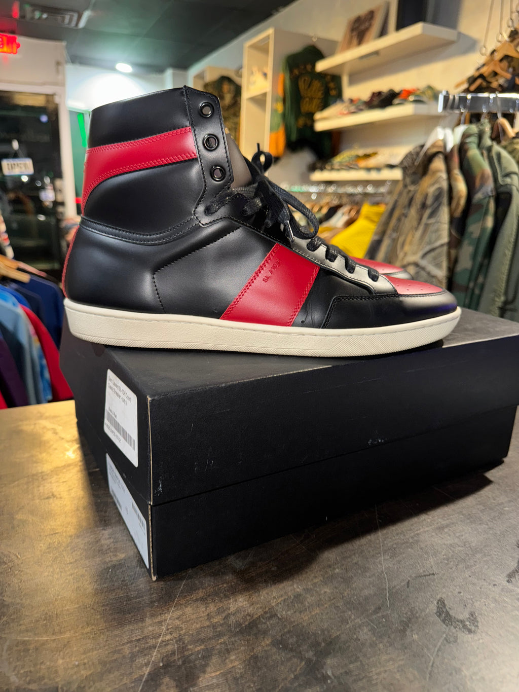 PREOWNED SAINT LAURENT PARIS BLACK RED SL-10H SIZE 10