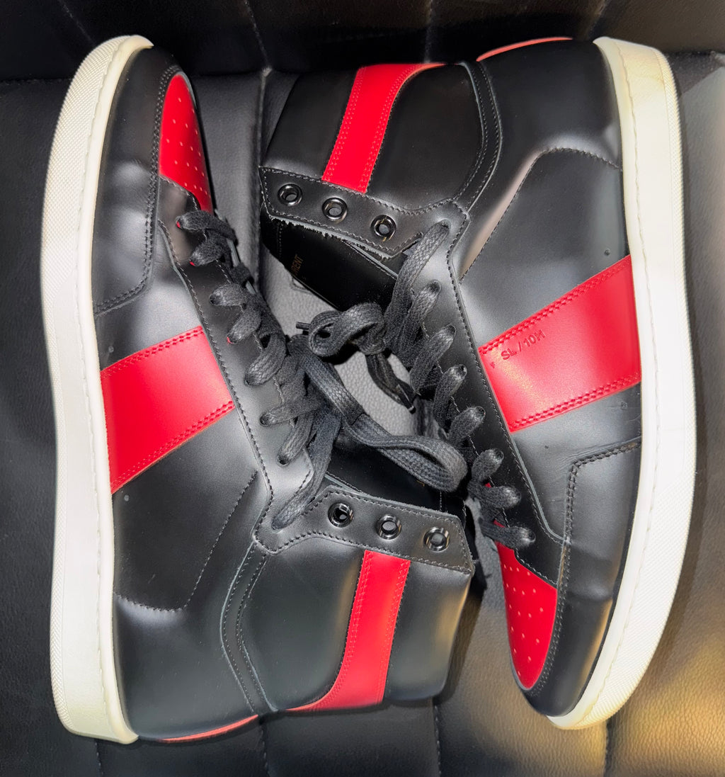 PREOWNED SAINT LAURENT PARIS BLACK RED SL-10H SIZE 10