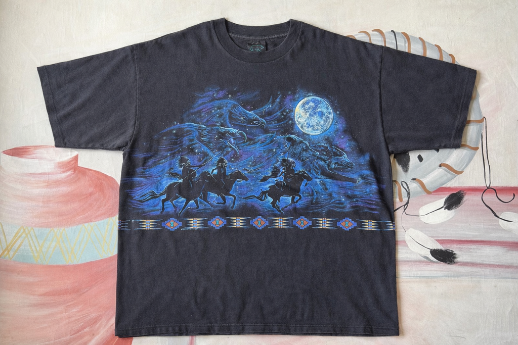 Vintage Native Spirit Wolf Moon T-Shirt Size XL