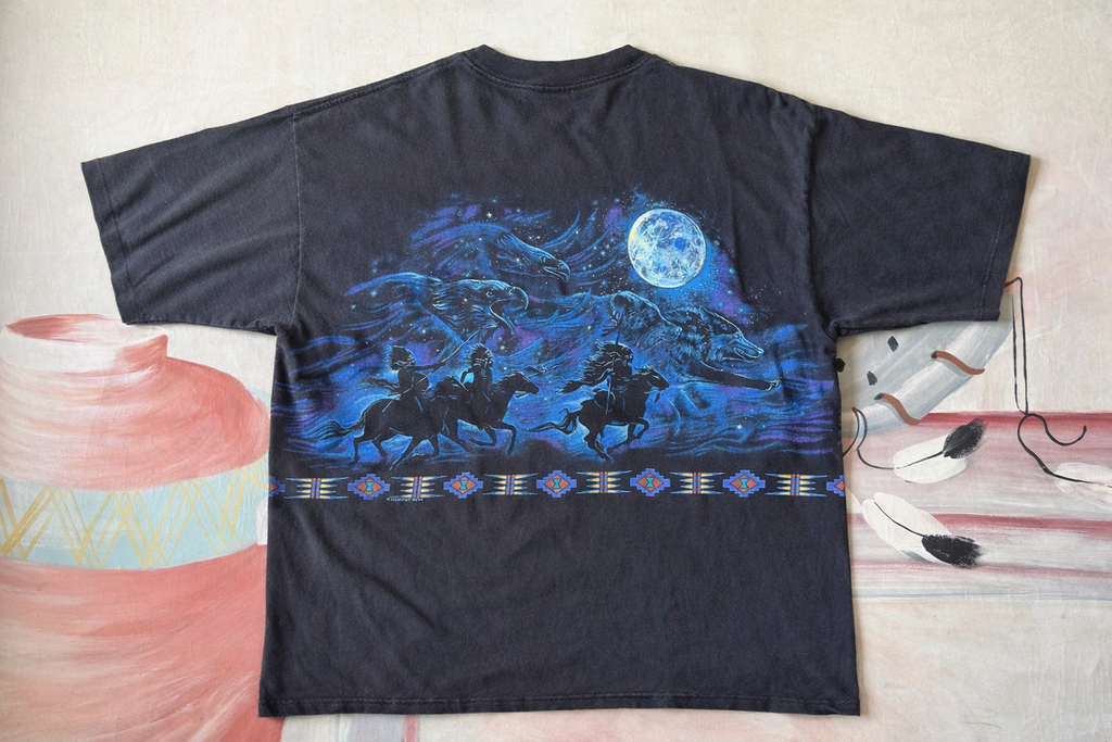 Vintage Native Spirit Wolf Moon T-Shirt Size XL