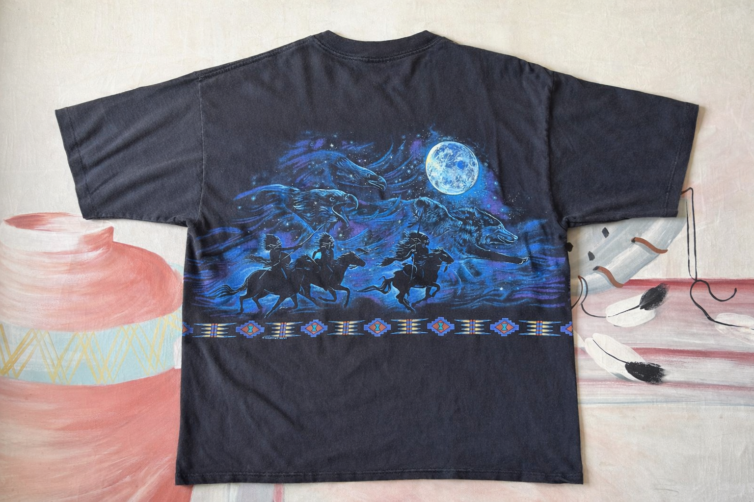 Vintage Native Spirit Wolf Moon T-Shirt Size XL