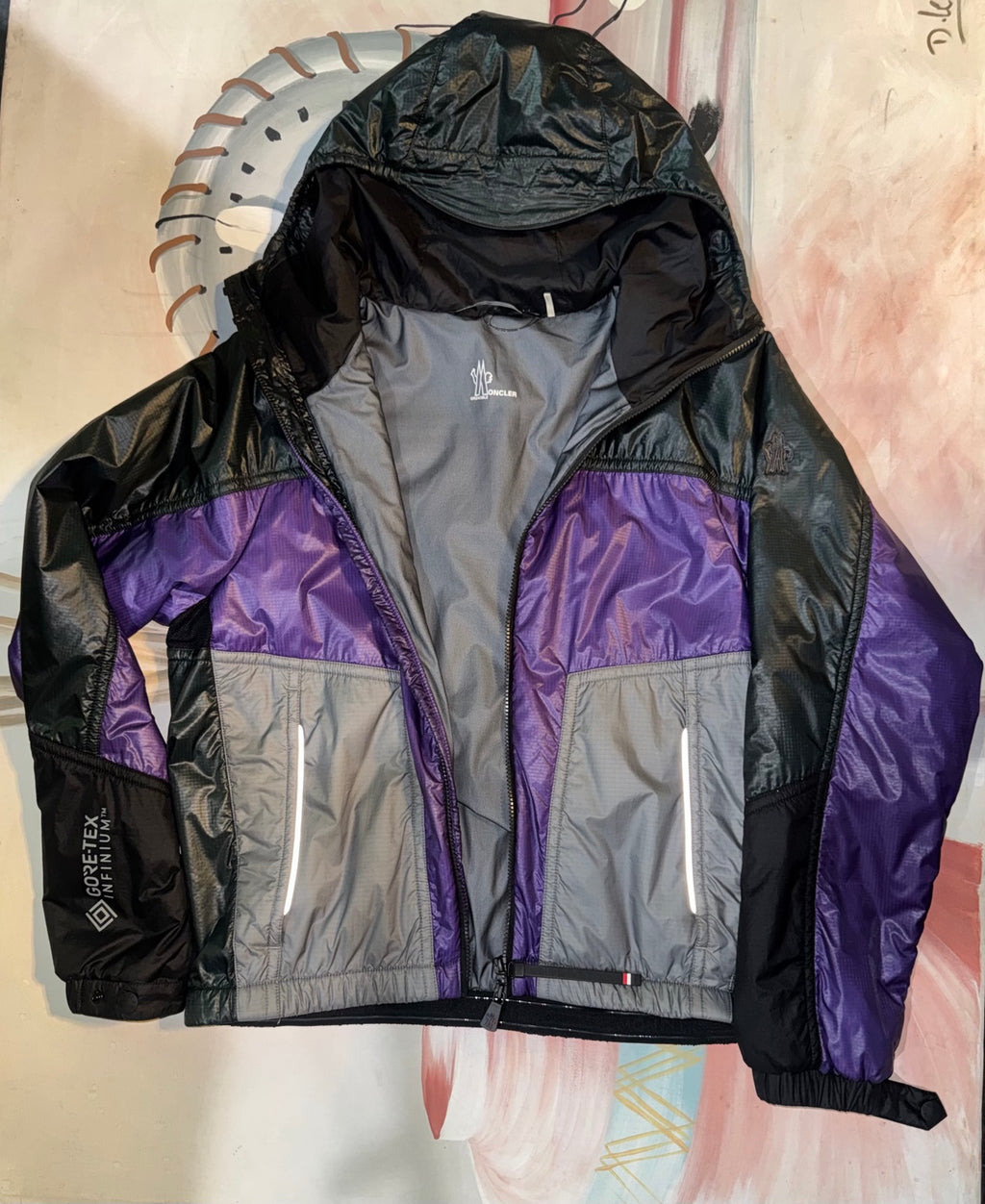 Moncler Grenoble Peyrus Hooded Sports Jacket Black Purple Grey Size Large