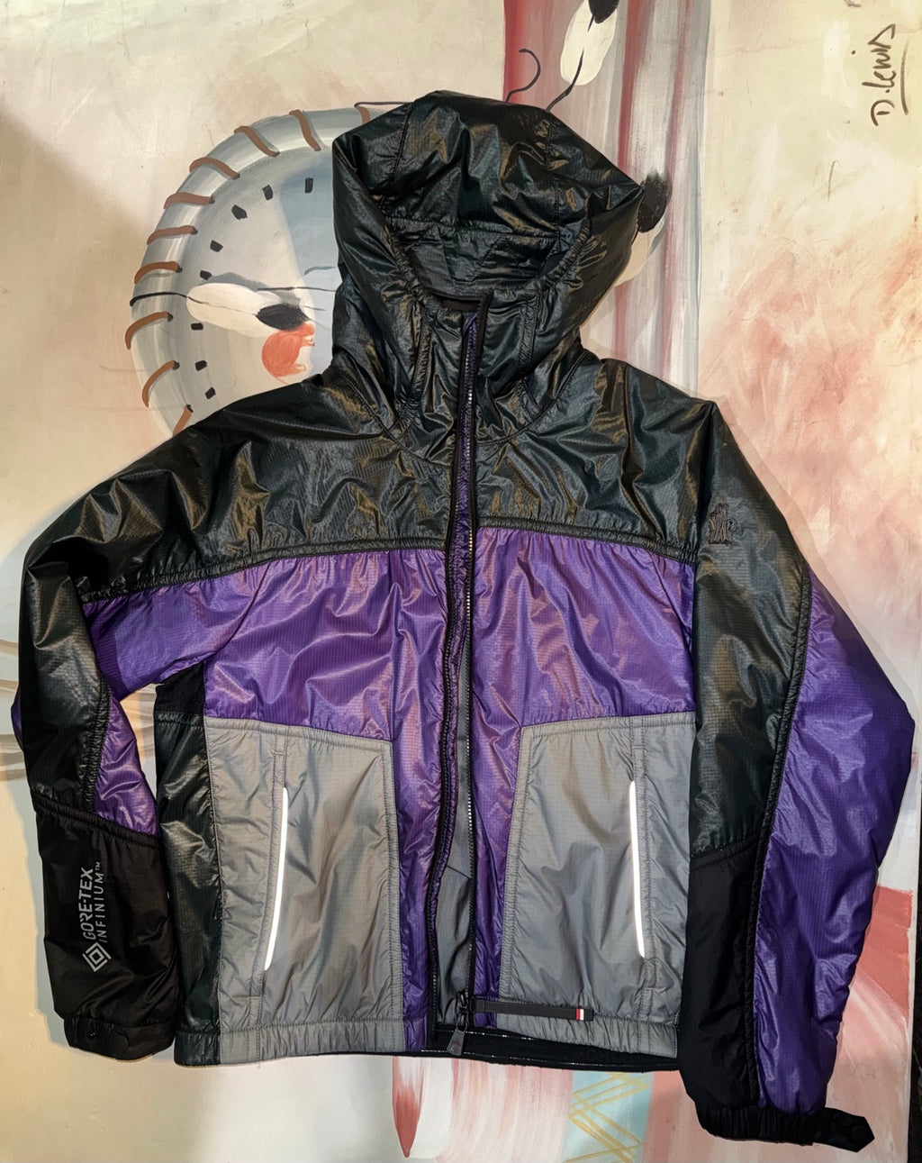 Moncler Grenoble Peyrus Hooded Sports Jacket Black Purple Grey Size Large