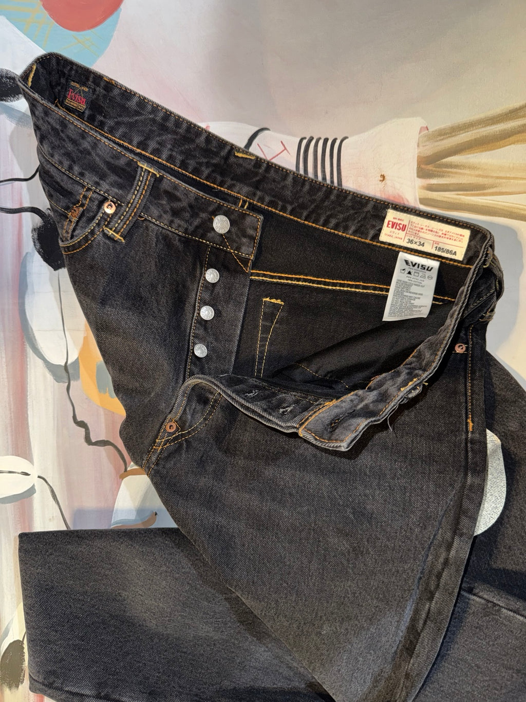 EVISU Black Seagull Jeans Men's Size 36 x 34