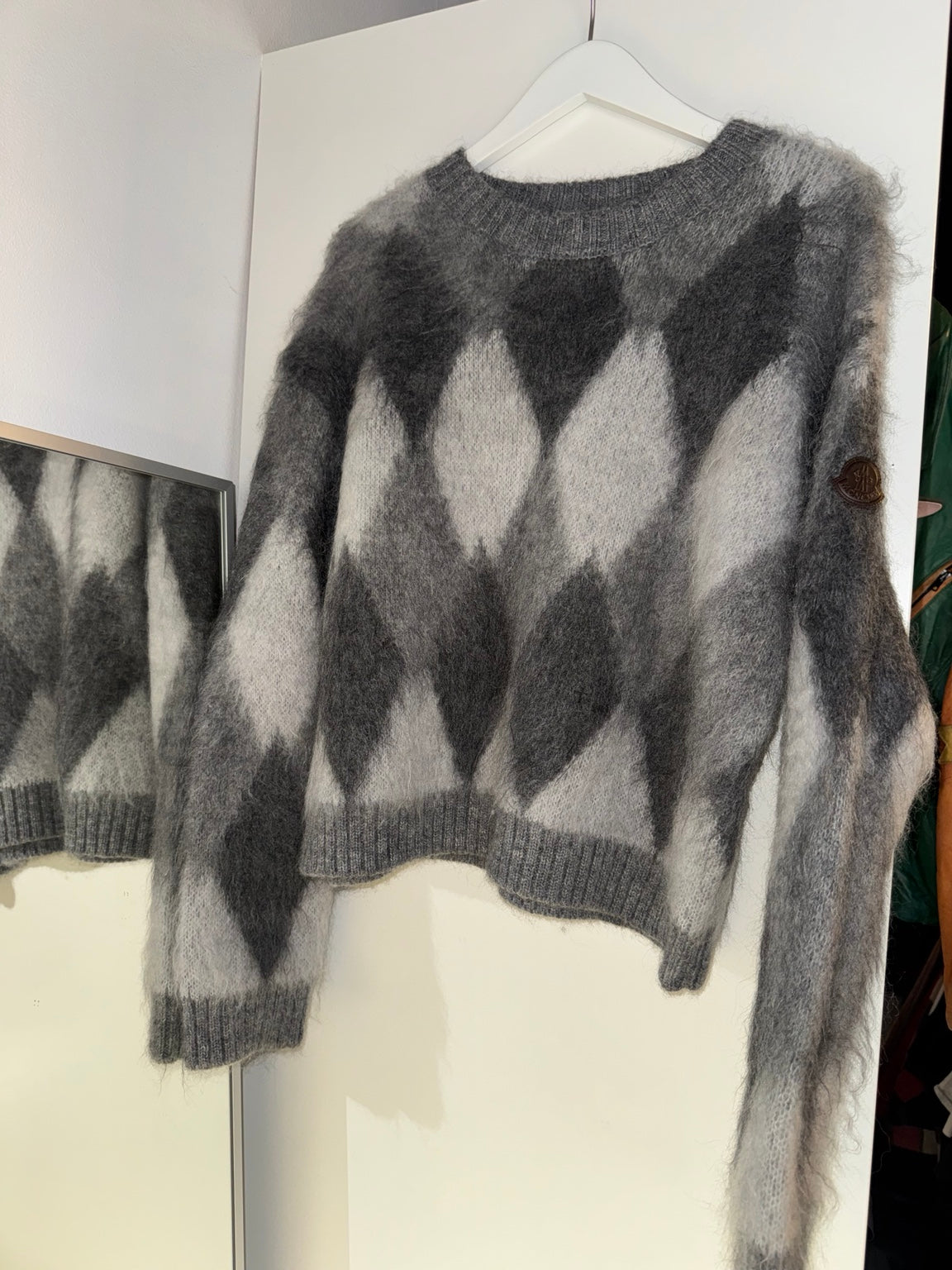 Moncler Women’s Mohair Argyle Sweater Grey Size Medium