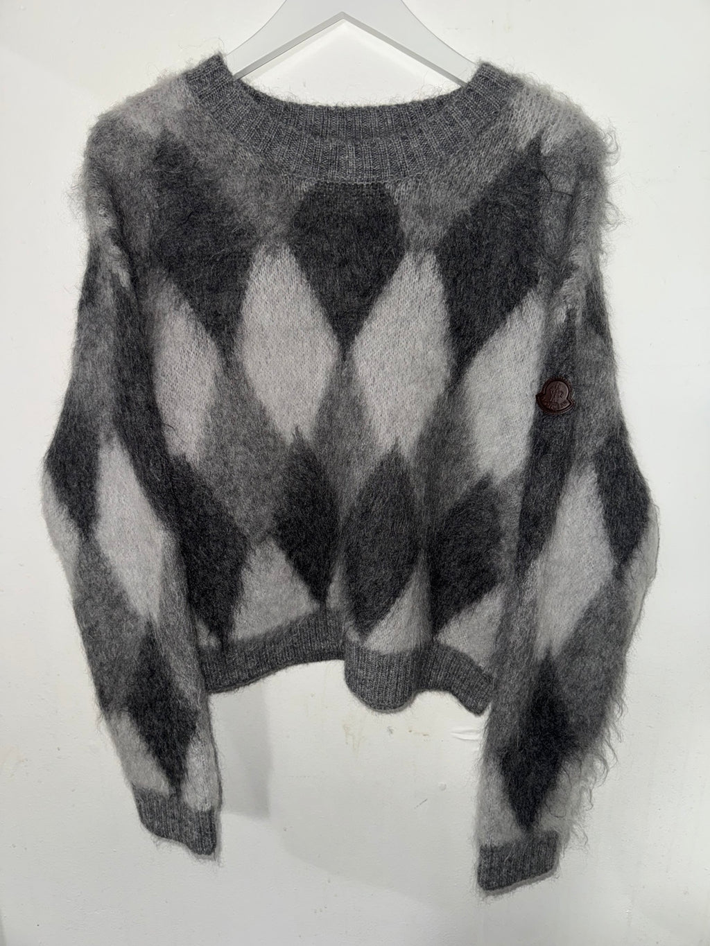 Moncler Women’s Mohair Argyle Sweater Grey Size Medium