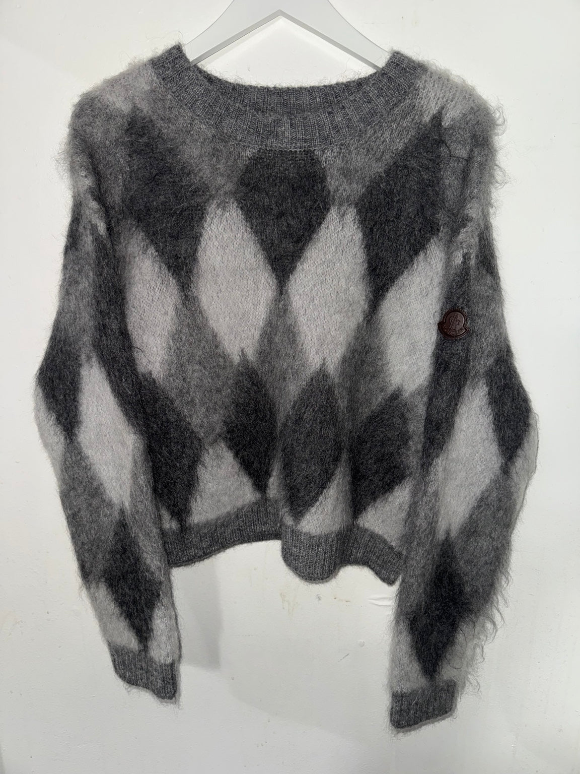 Moncler Women’s Mohair Argyle Sweater Grey Size Medium
