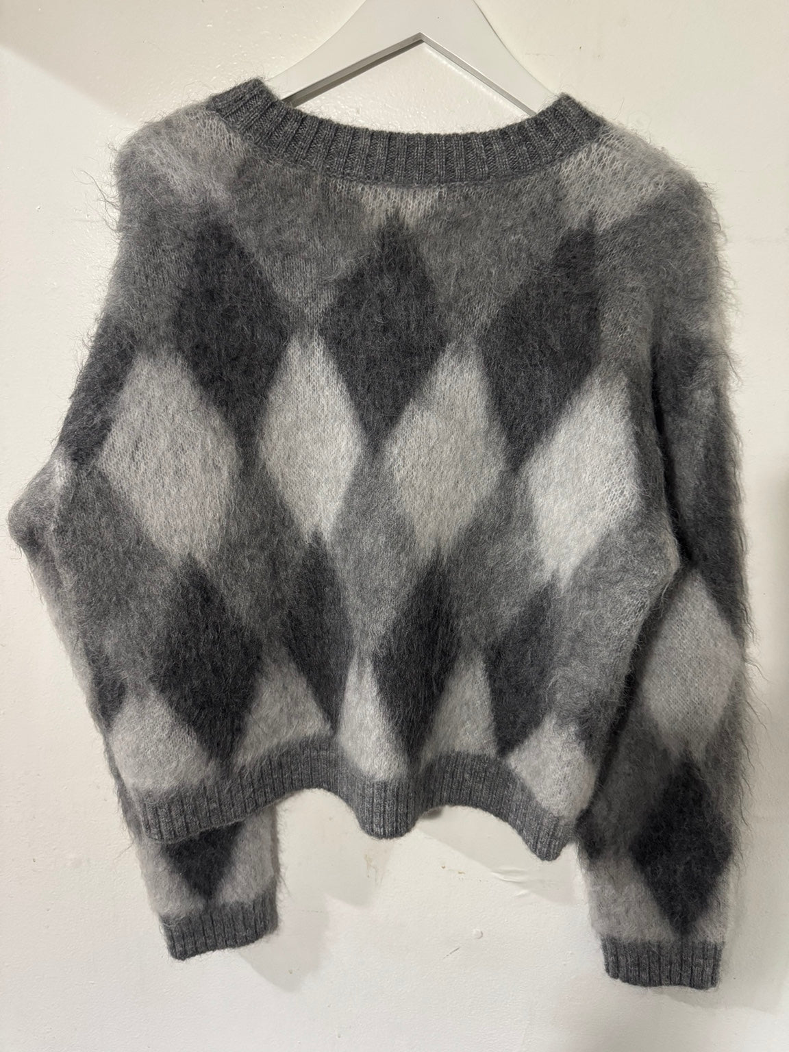 Moncler Women’s Mohair Argyle Sweater Grey Size Medium