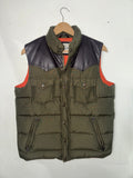 Penfield Men's Leather Yoke Puffer Vest Olive Green Size Medium