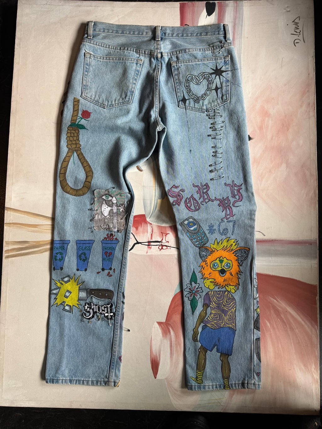 Custom hand-painted Y2K Gothic emo jeans back