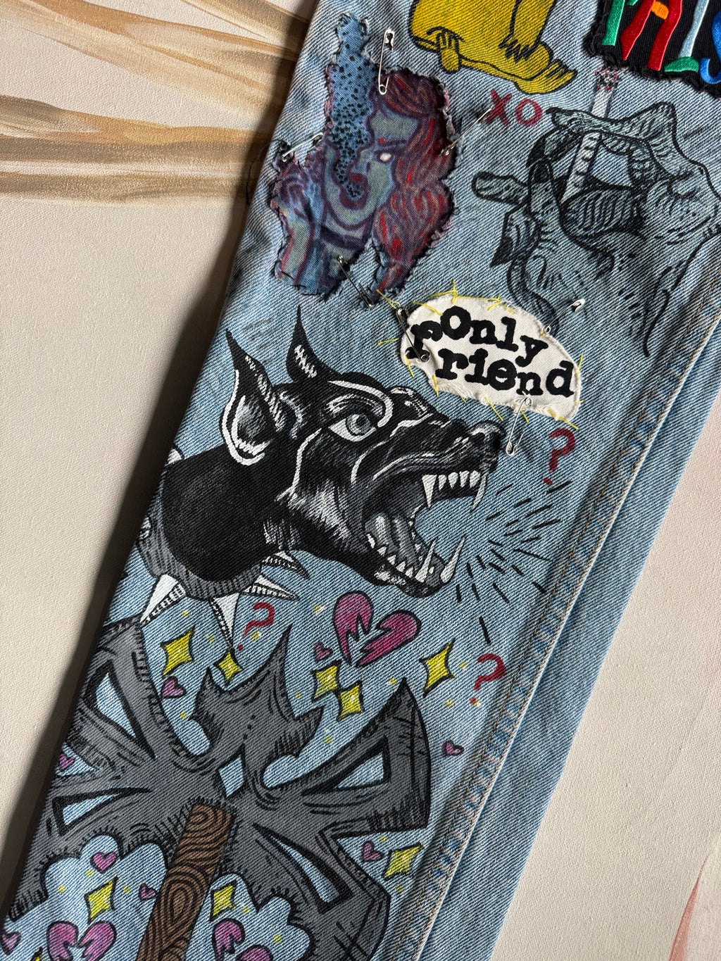 Custom Y2K Gothic emo jeans hand-painted detail