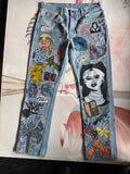 Custom hand-painted Y2K Gothic emo jeans front