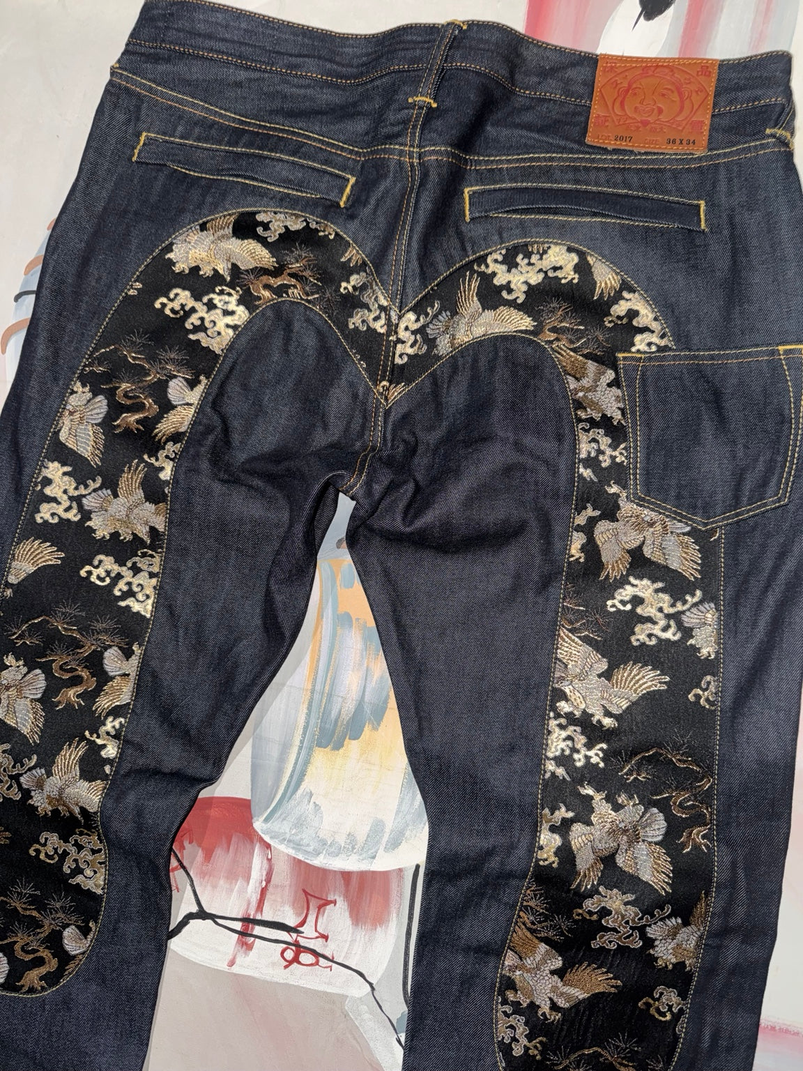 Evisu selvedge denim jeans embroidered back detail
