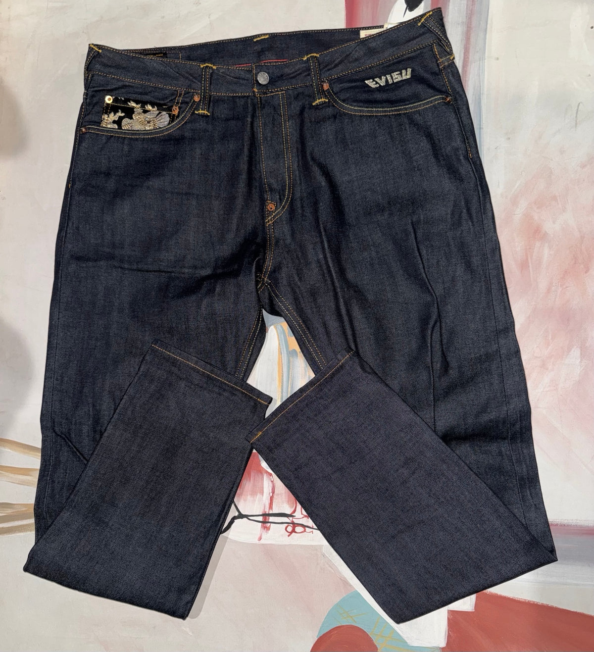 Evisu selvedge denim jeans front view