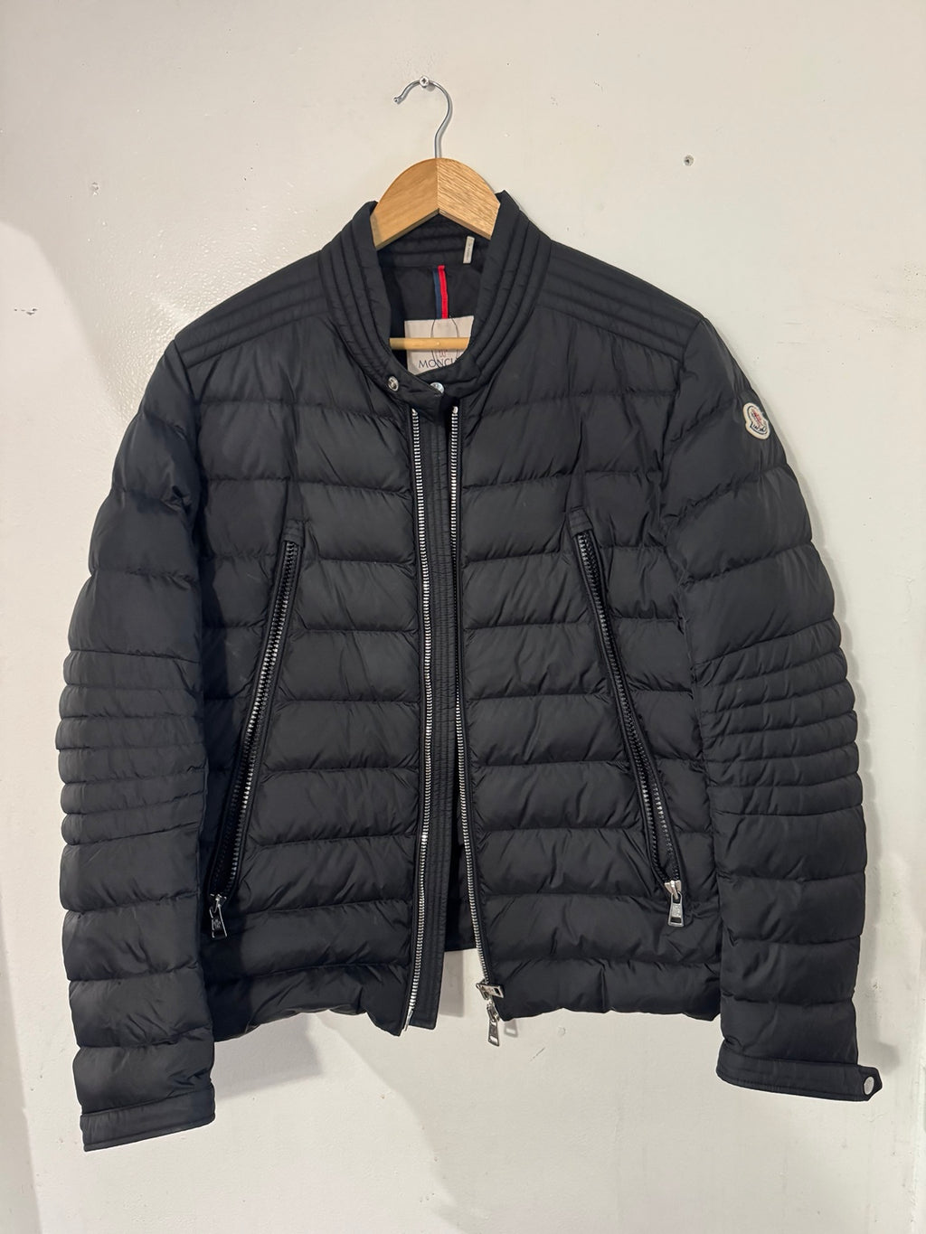 Moncler Amiot Giubbotto black down biker jacket front