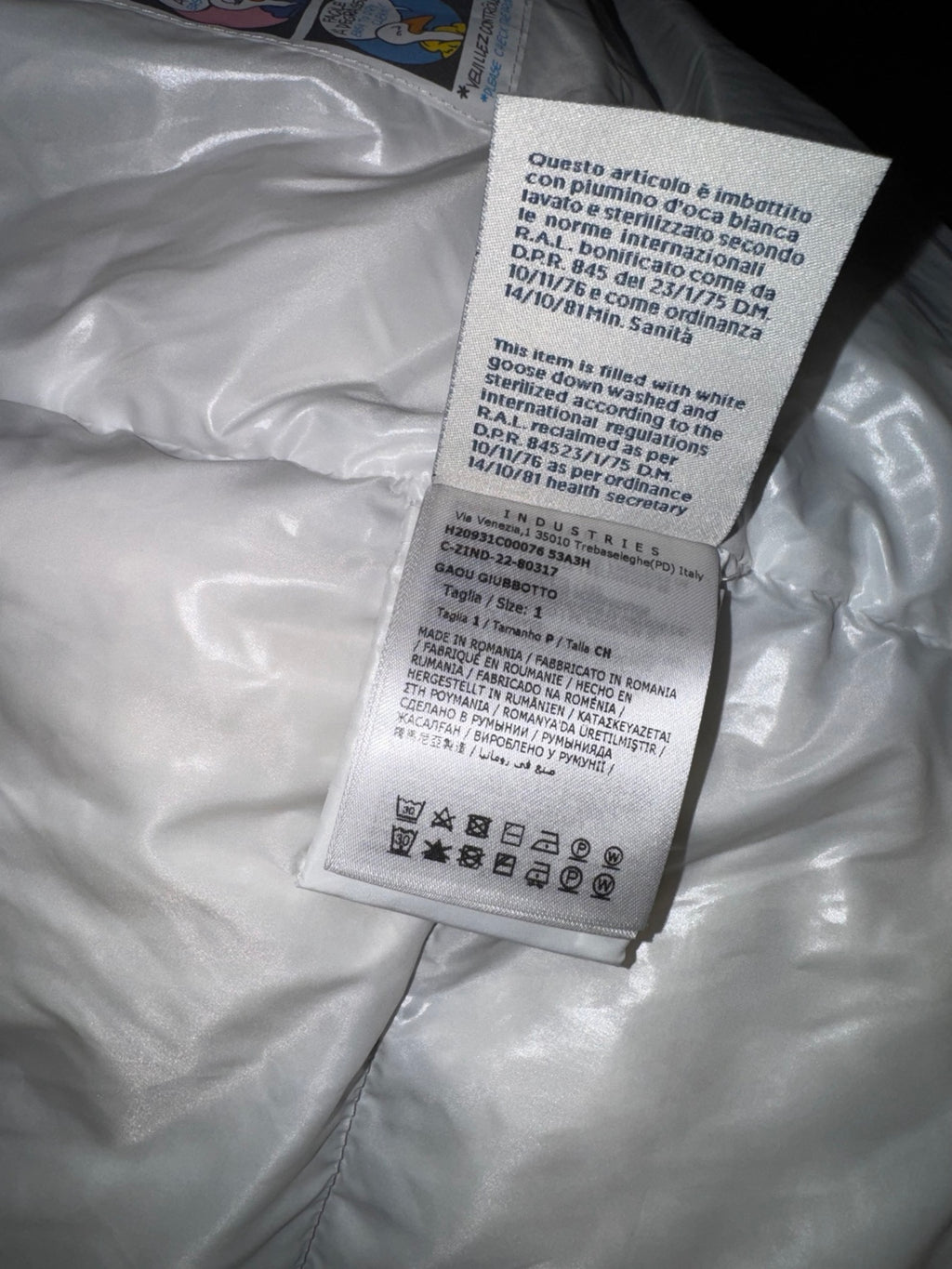 Moncler Gaou Giubbotto size 1 product label