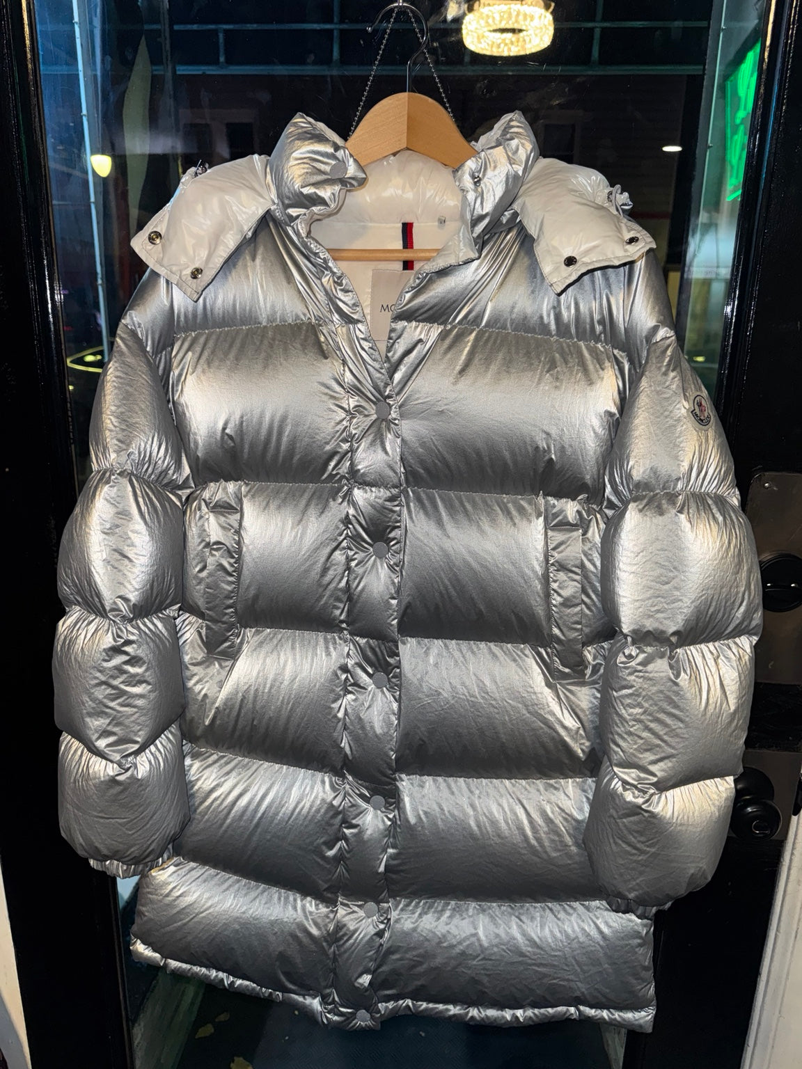Moncler Gaou silver down jacket front view