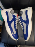 Prada America's Cup blue and silver sneakers top and side view