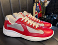 Prada America's Cup red and silver sneakers side view
