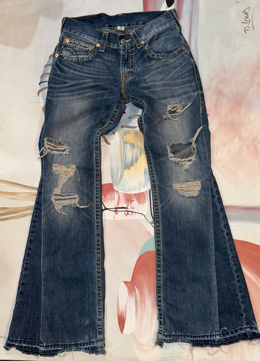 Custom True Religion men's distressed bootcut jeans size 30 front