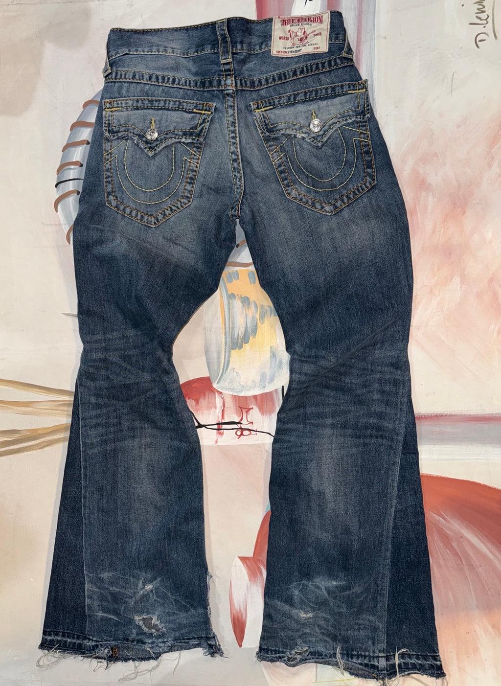 Custom True Religion men's distressed bootcut jeans size 30 back