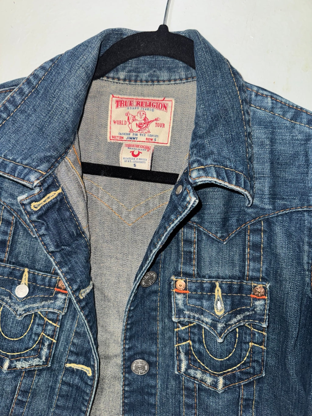 True Religion denim jacket label and front details