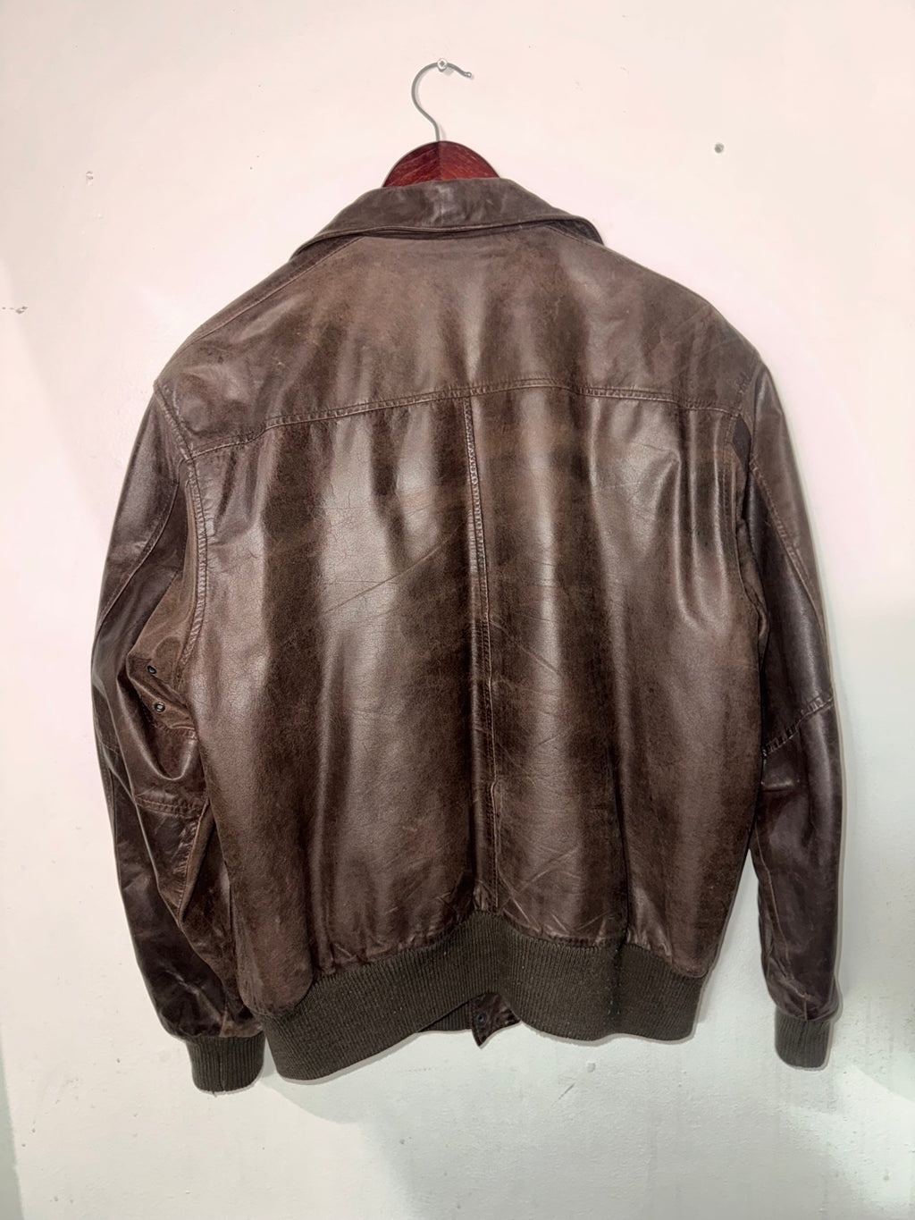 Vintage Aeropostale brown leather jacket back view