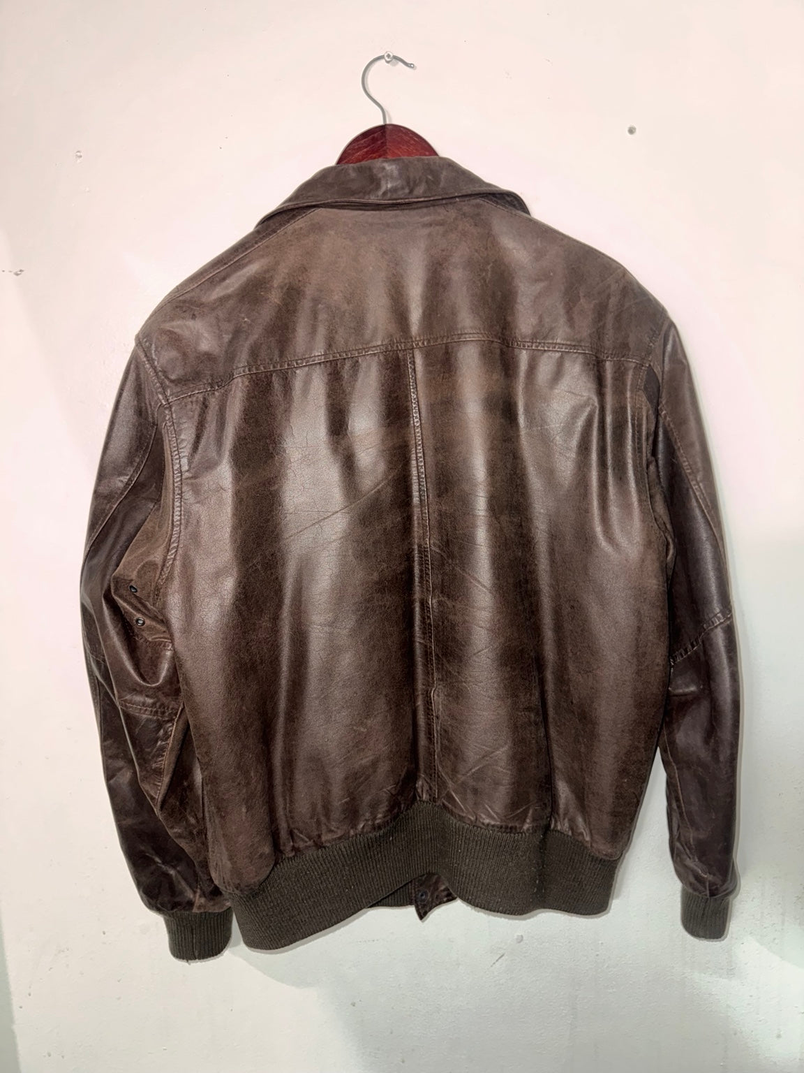 Vintage Aeropostale brown leather jacket back view