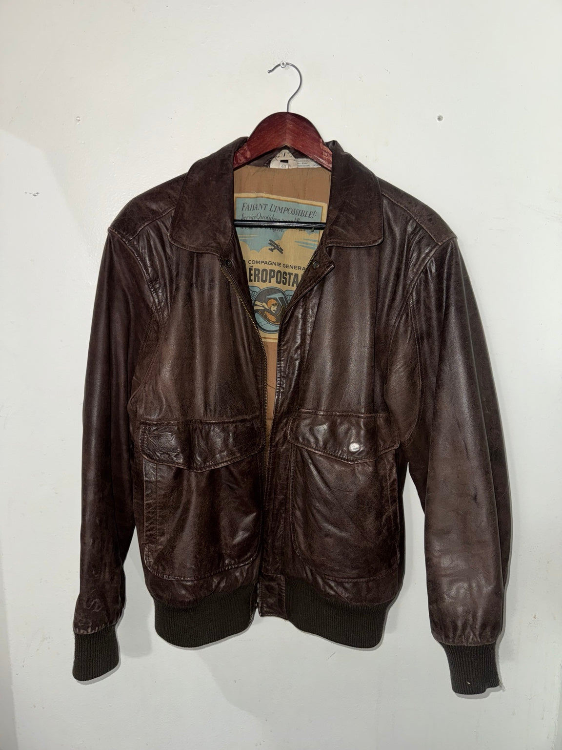 Vintage Aeropostale brown leather jacket front view