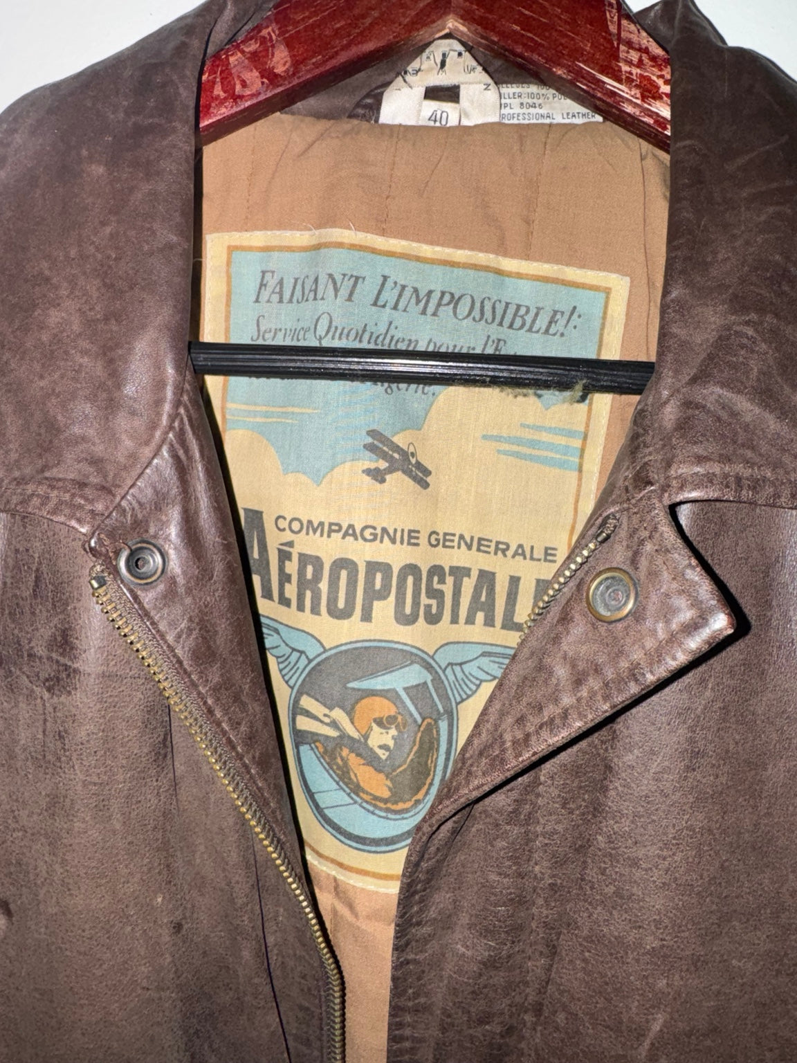 Vintage Aeropostale leather jacket aviation graphic lining and size 40 tag