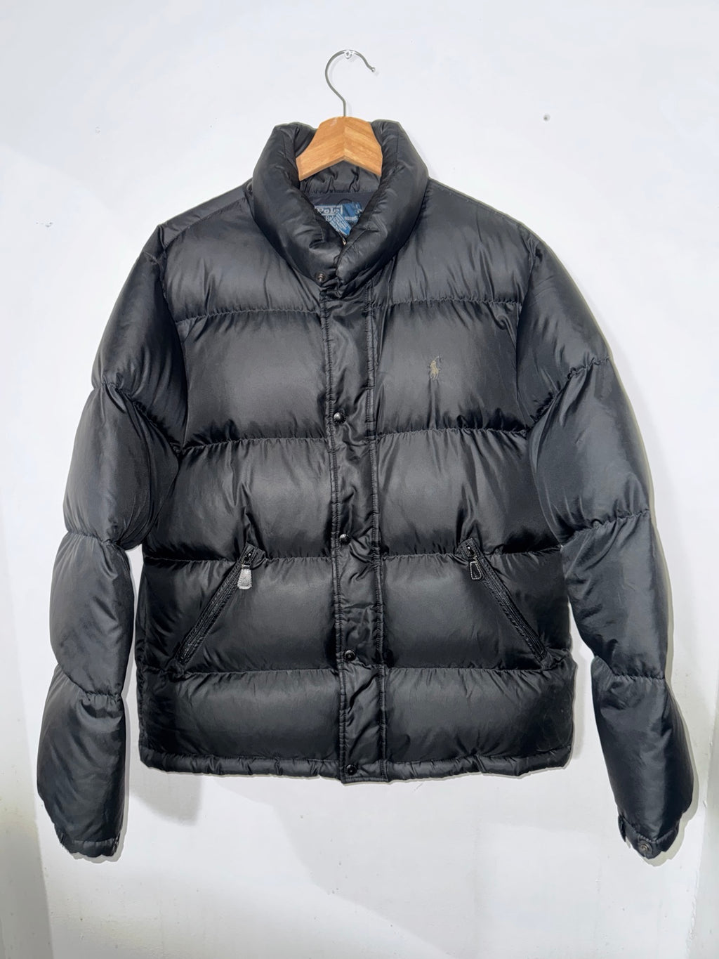 Vintage Polo Ralph Lauren men's black down puffer jacket front