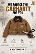 VXC Social custom cropped Carhartt jacket sourcing and finishing service